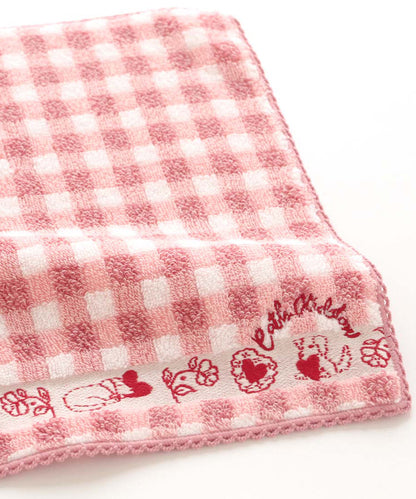 チェック＆ハートモチーフタオルハンカチ