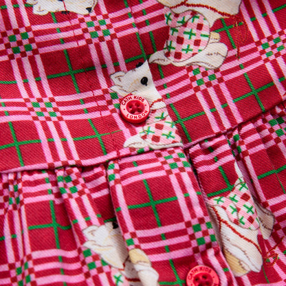 キッズ チェック ワンピース Dog Patchwork