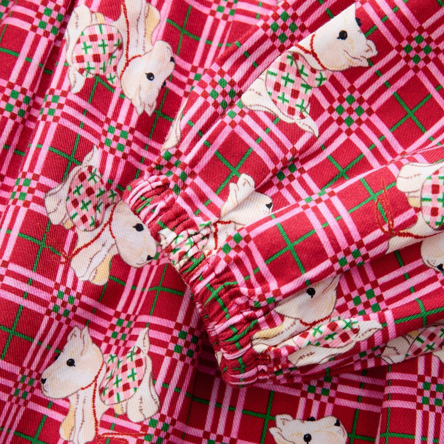 キッズ チェック ワンピース Dog Patchwork