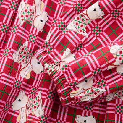 キッズ チェック ワンピース Dog Patchwork