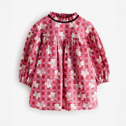 キッズ チェック ワンピース Dog Patchwork