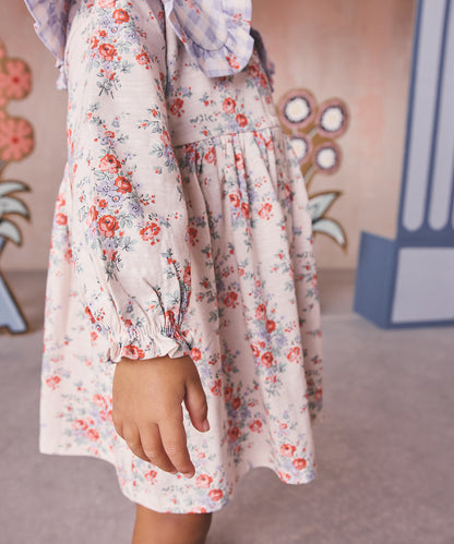 キッズ フリルカラー ロングスリーブ  ワンピース Spray Floral Placement