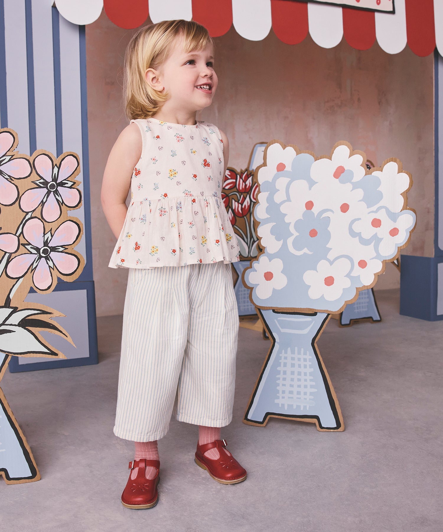 キッズ ペプラム トップス & パンツセット Button Block Floral