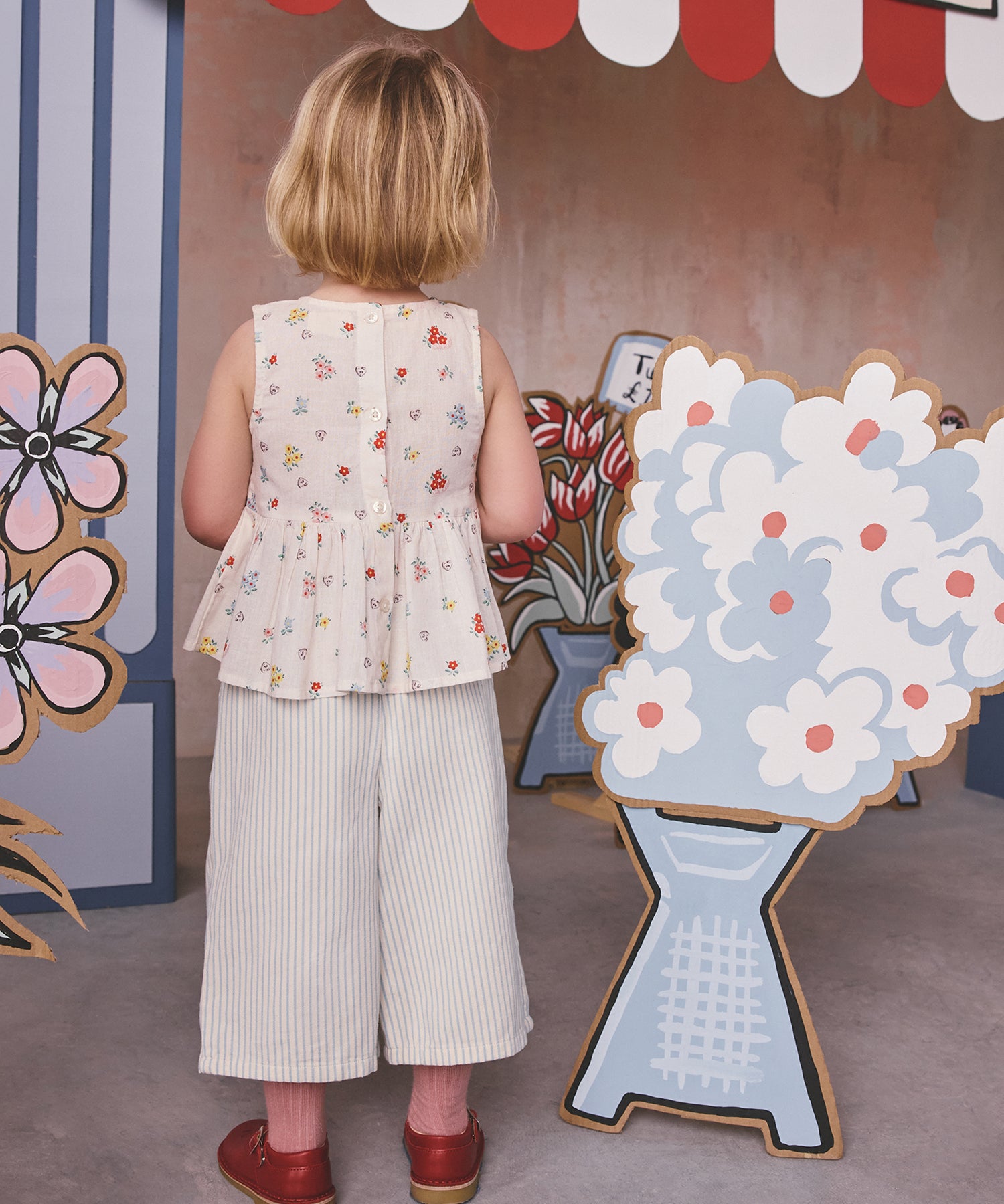キッズ ペプラム トップス & パンツセット Button Block Floral