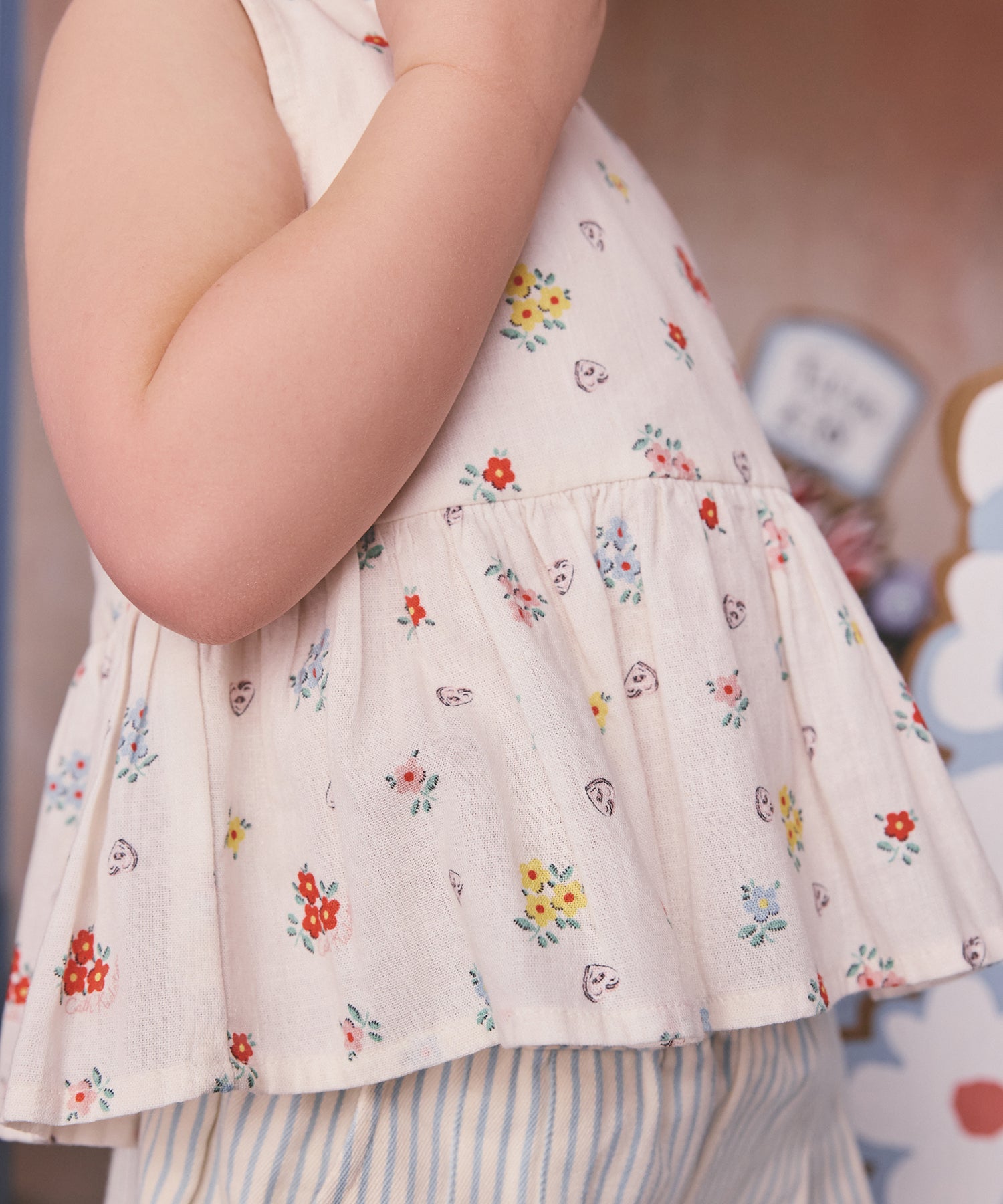 キッズ ペプラム トップス & パンツセット Button Block Floral | Cath