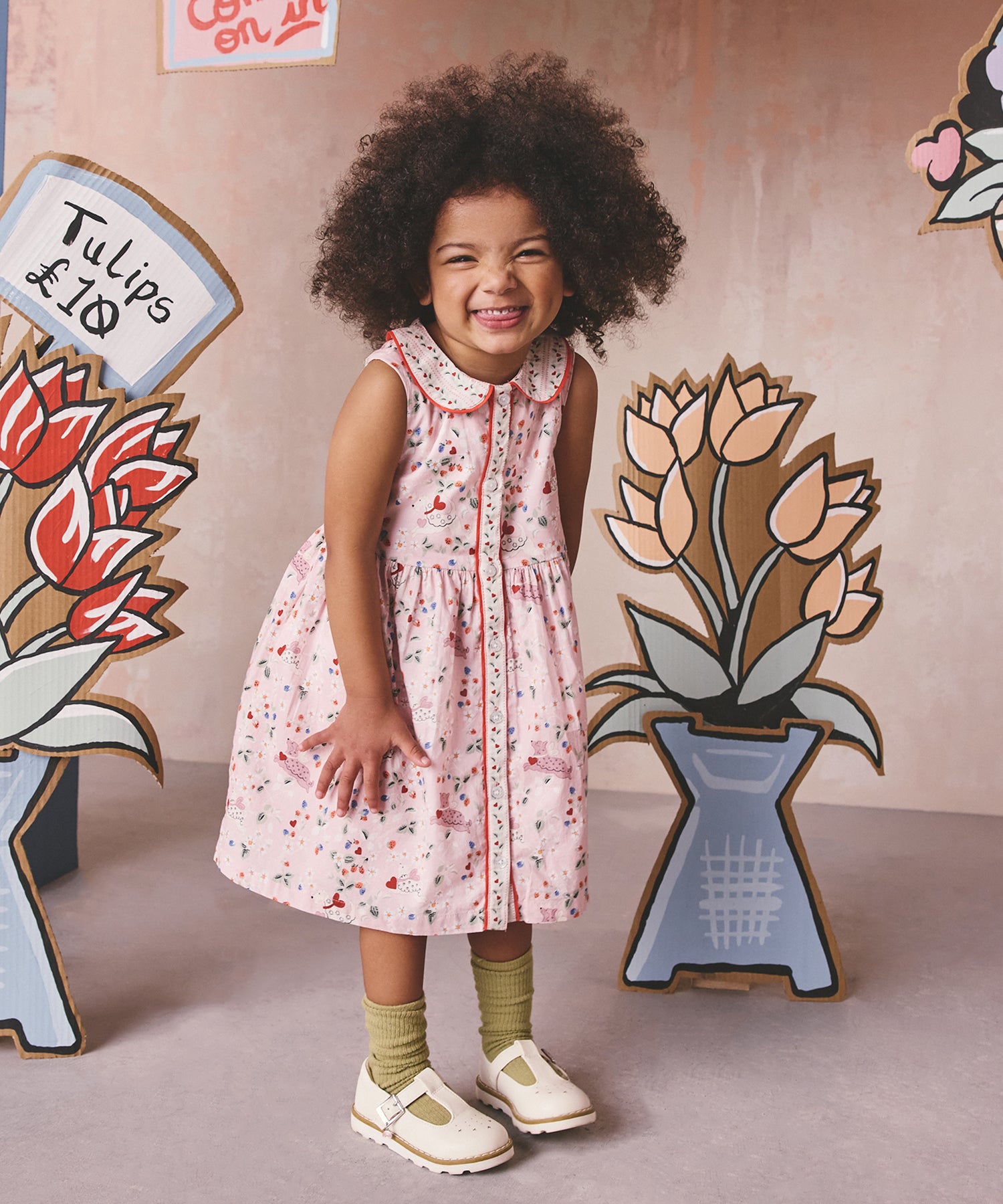 キッズ ラウンドカラー ノースリーブ ワンピース Puppy Floral | Cath