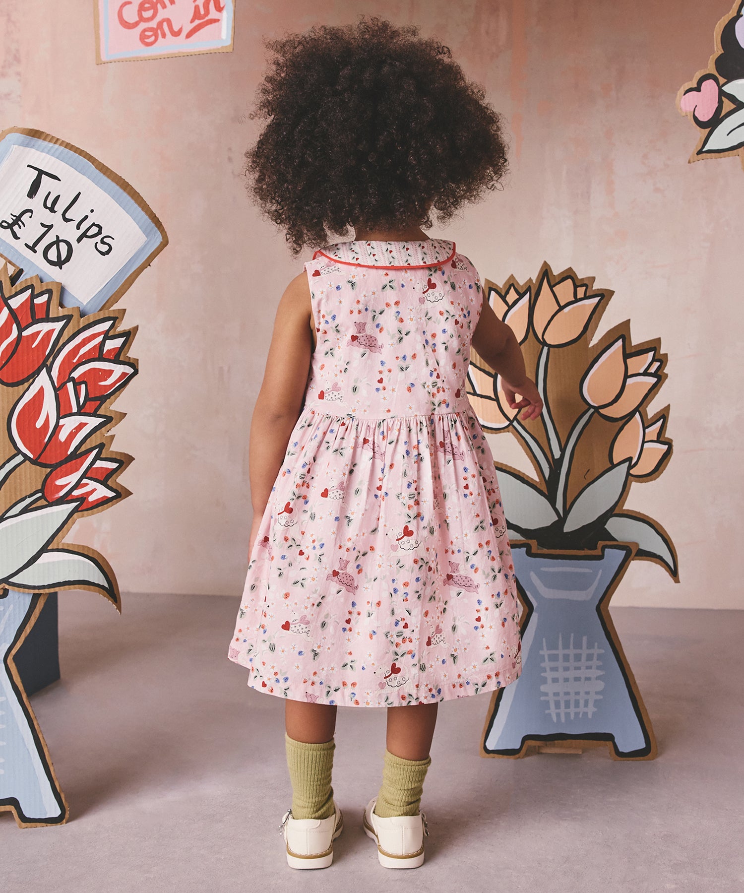 キッズ ラウンドカラー ノースリーブ ワンピース Puppy Floral