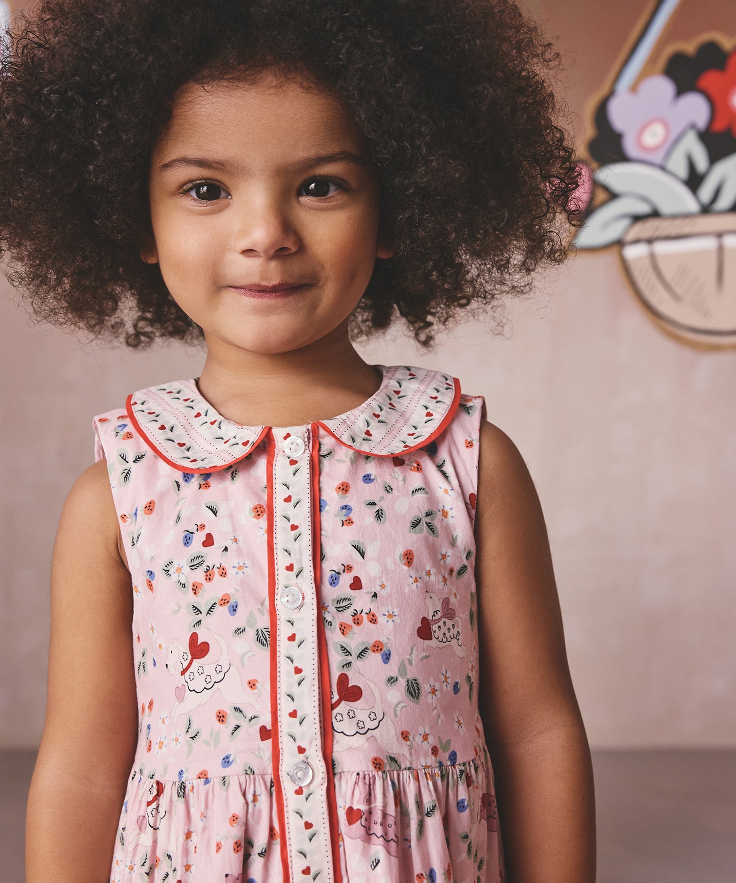 キッズ ラウンドカラー ノースリーブ ワンピース Puppy Floral | Cath