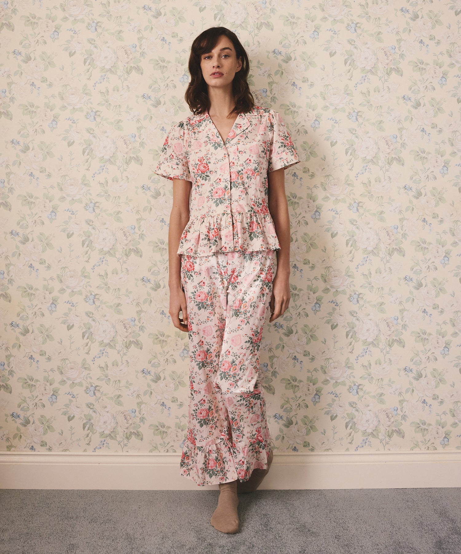 フリル ショートスリーブ ボタン パジャマ Hackney Rose