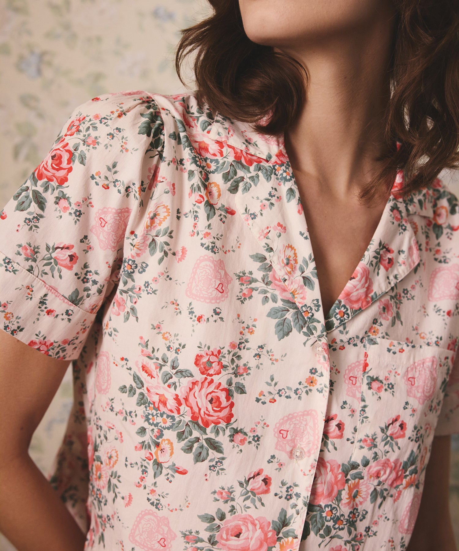 フリル ショートスリーブ ボタン パジャマ Hackney Rose