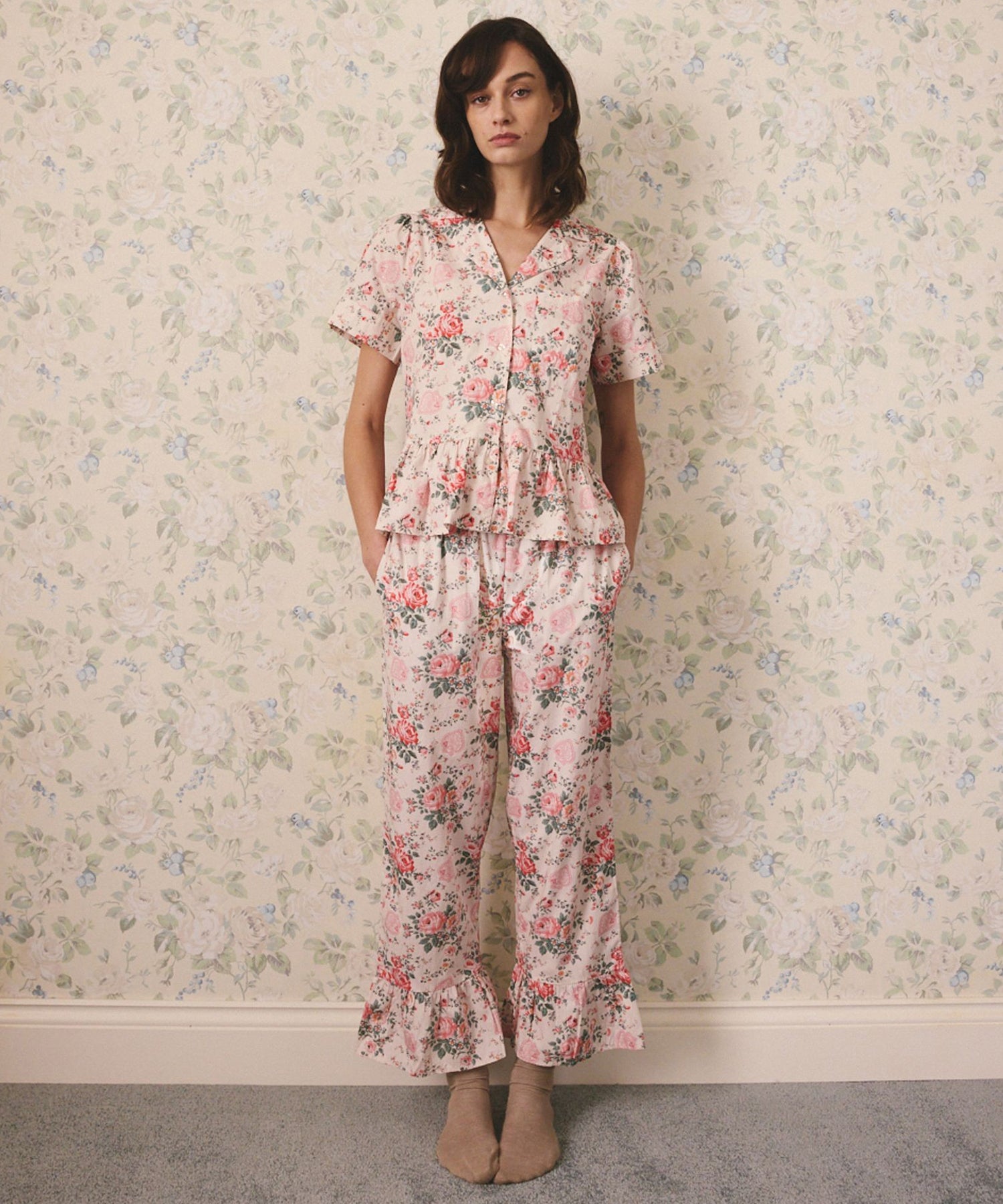 フリル ショートスリーブ ボタン パジャマ Hackney Rose