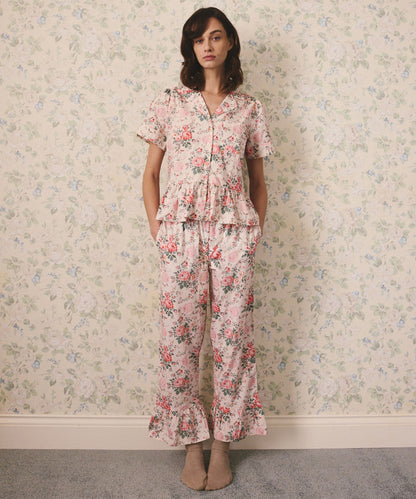 フリル ショートスリーブ ボタン パジャマ Hackney Rose