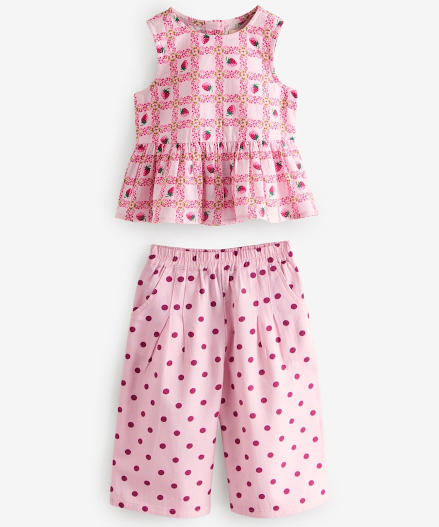 キッズ ペプラム トップス & パンツ セット Strawberry Check