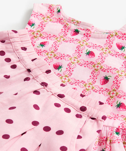 キッズ ペプラム トップス & パンツ セット Strawberry Check