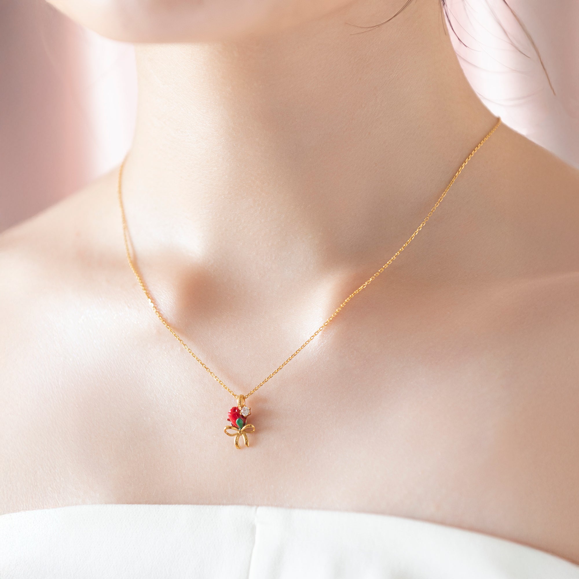 イエローゴールド ネックレス Ribbon Floral