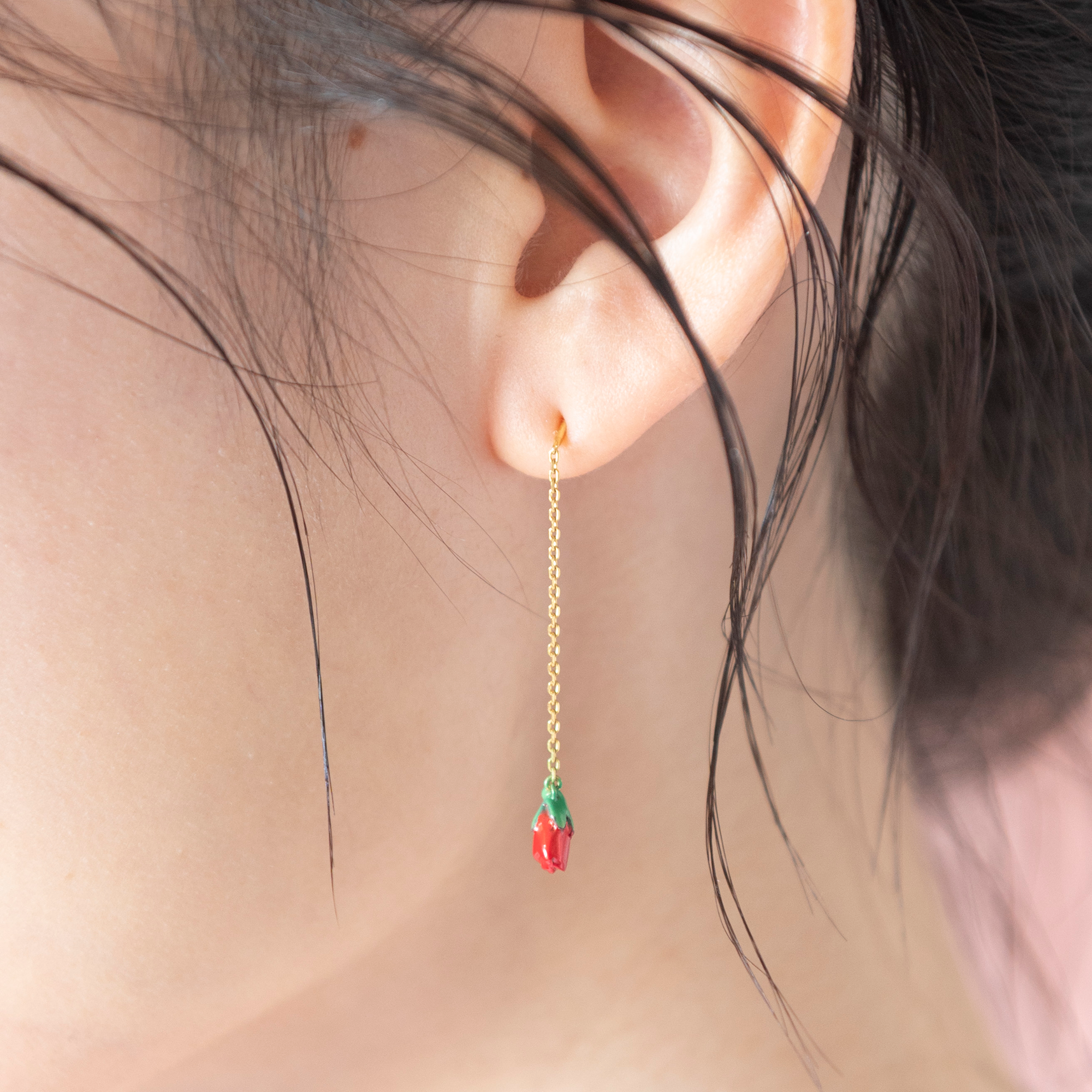 イエローゴールド チェーンピアス Ribbon Floral