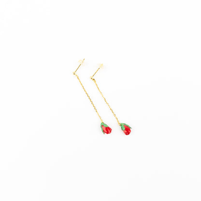 イエローゴールド チェーンピアス Ribbon Floral