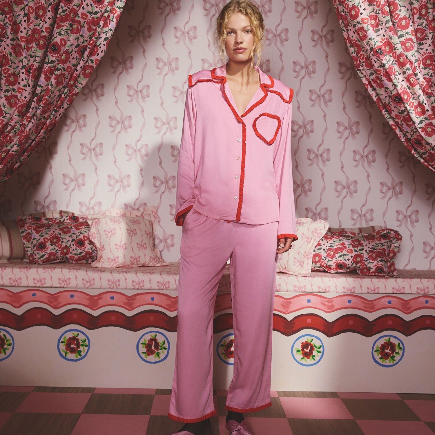 ボタン フリルハートパジャマ