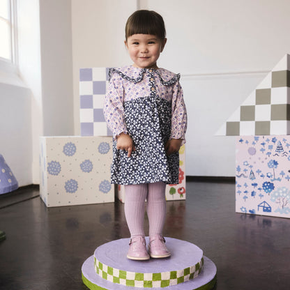 キッズ ロングスリーブ ワンピース Multi Navy Ditsy