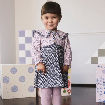 キッズ ロングスリーブ ワンピース Multi Navy Ditsy