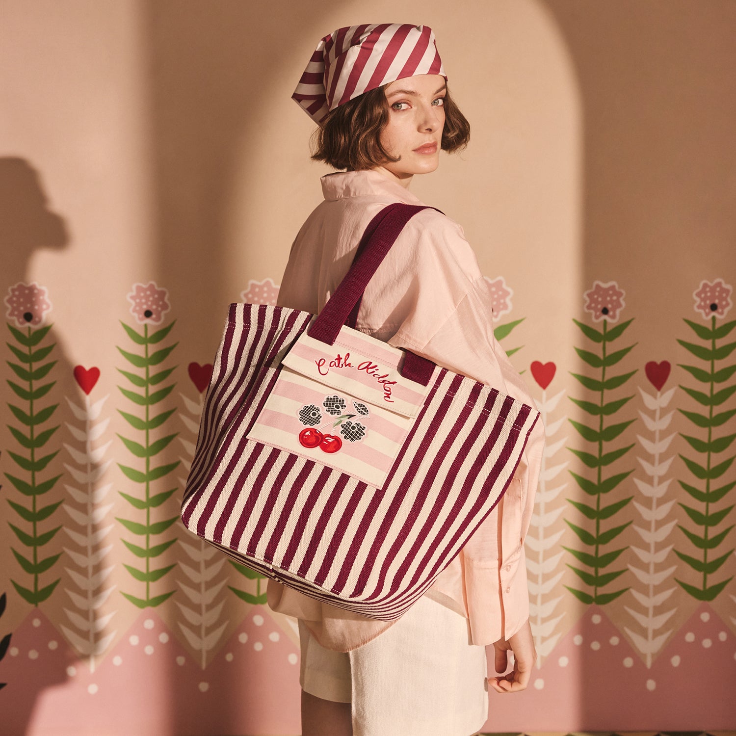 ラージ マーケット トートバッグ Cherry Stripe