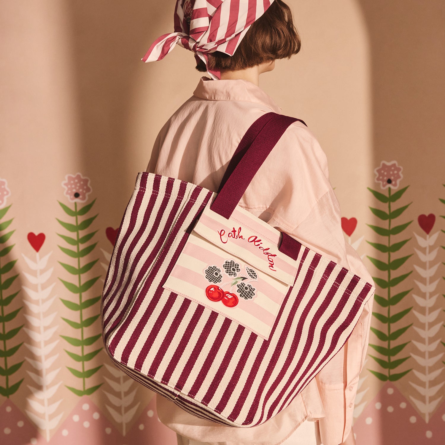 ラージ マーケット トートバッグ Cherry Stripe