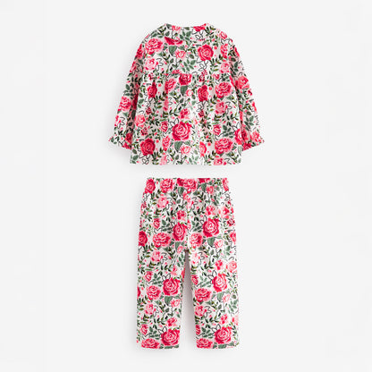 キッズ ボタンスルーパジャマ Red Floral