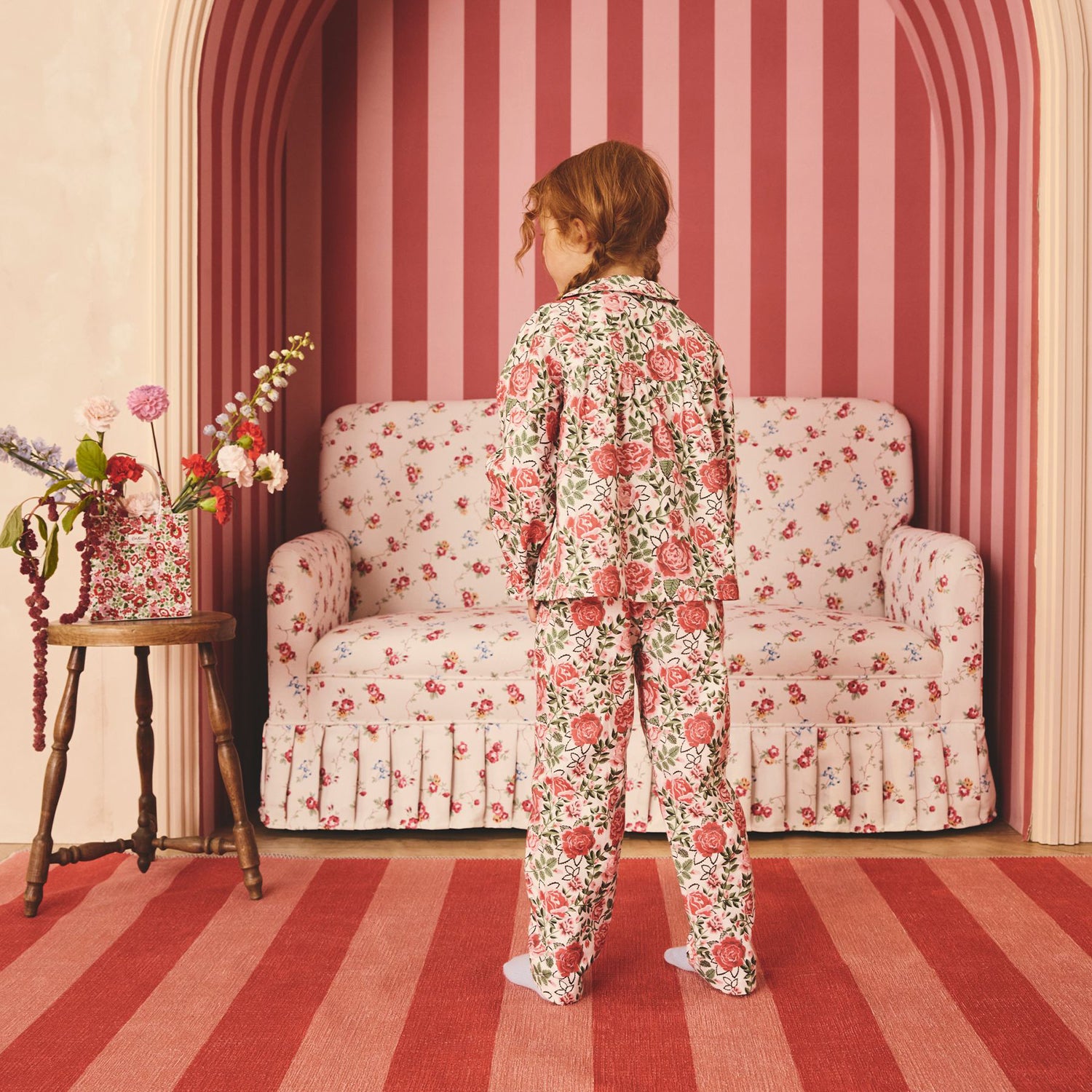 キッズ ボタンスルーパジャマ Red Floral