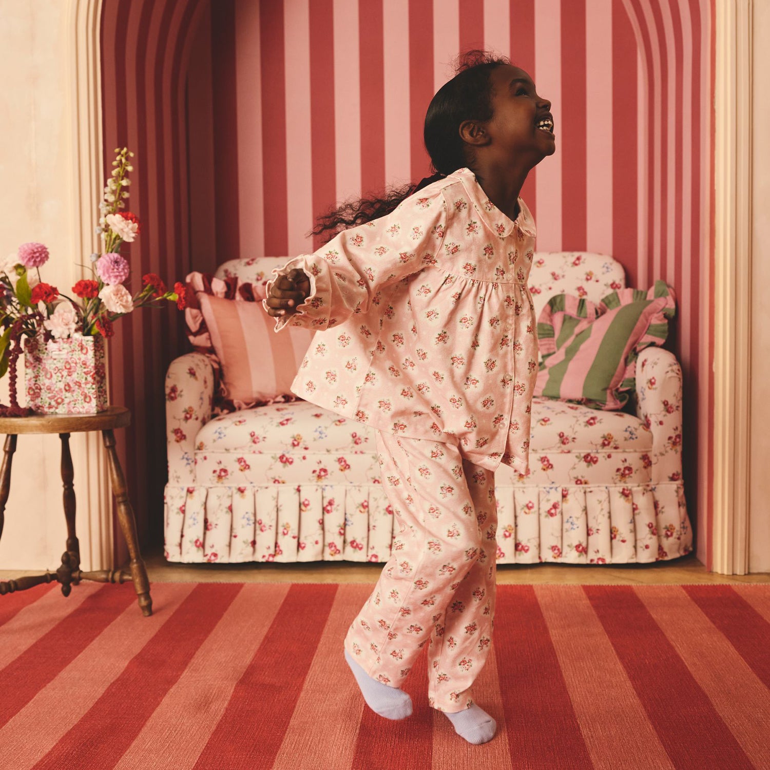 キッズ ボタンスルーパジャマ Pink Heart