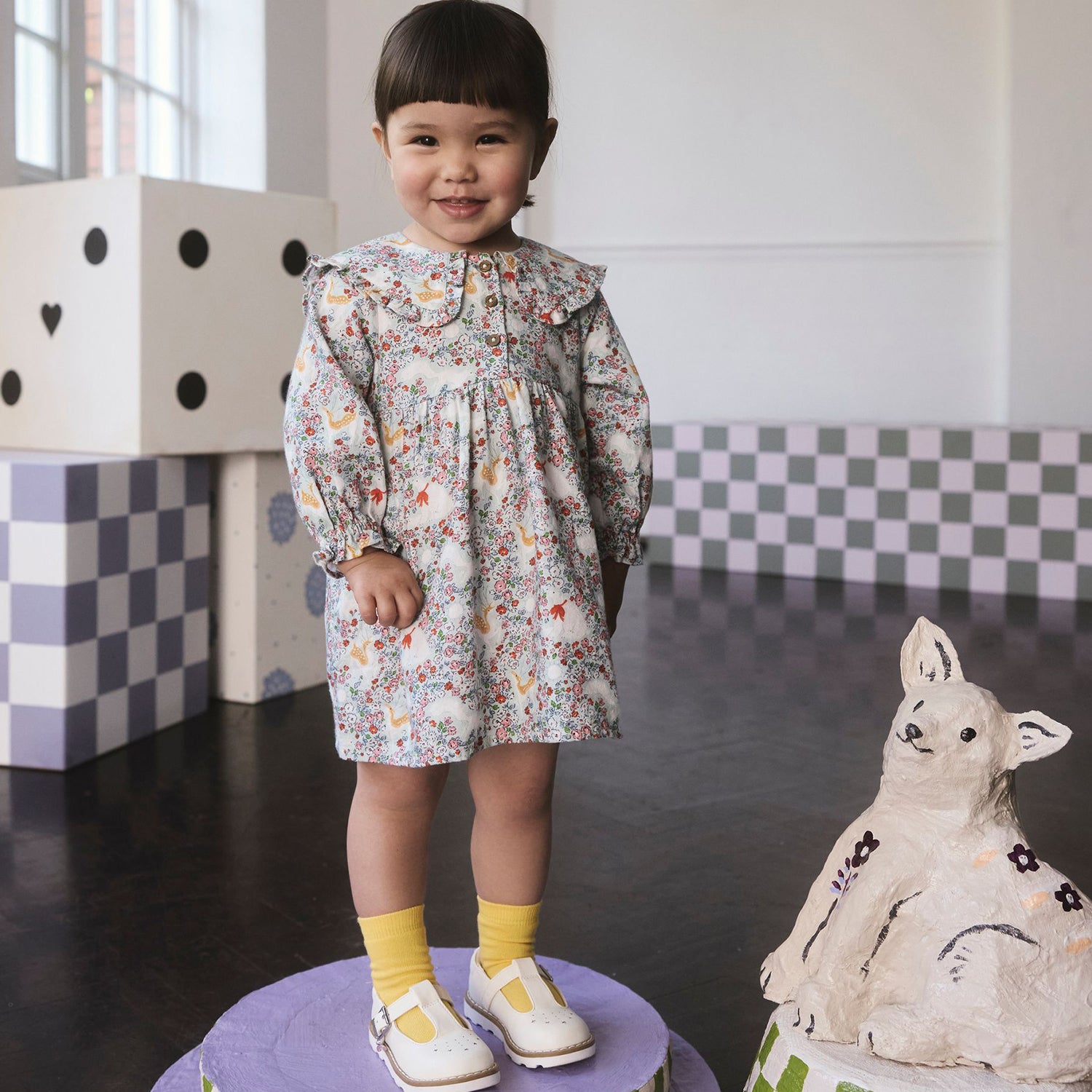 キッズ ロングスリーブ ワンピース Ditsy Print