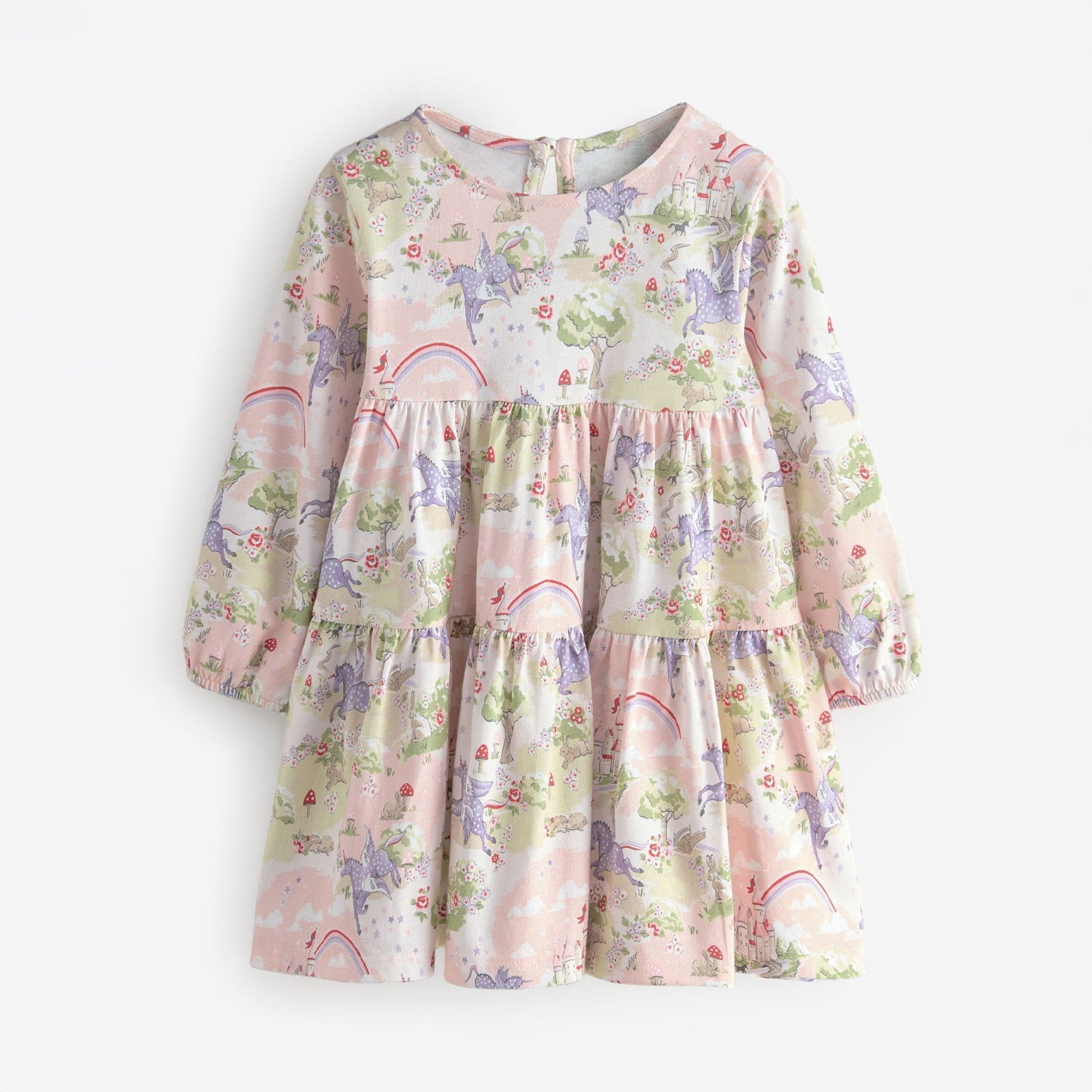 キッズ ロングスリーブ ティアードドレス Pink Unicorn