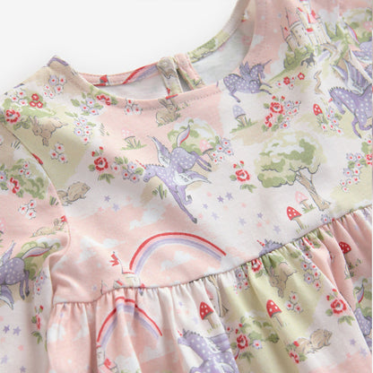 キッズ ロングスリーブ ティアードドレス Pink Unicorn