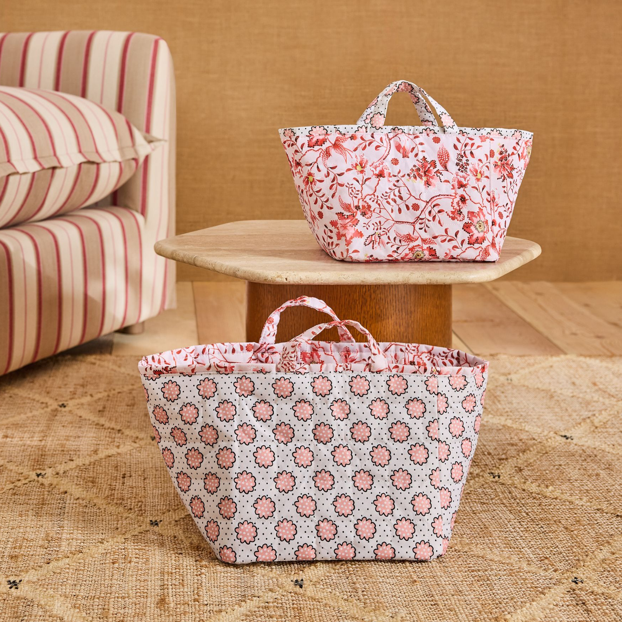 キルテッド ストレージ 2個セット Posey spot / Mystery Floral　Pink