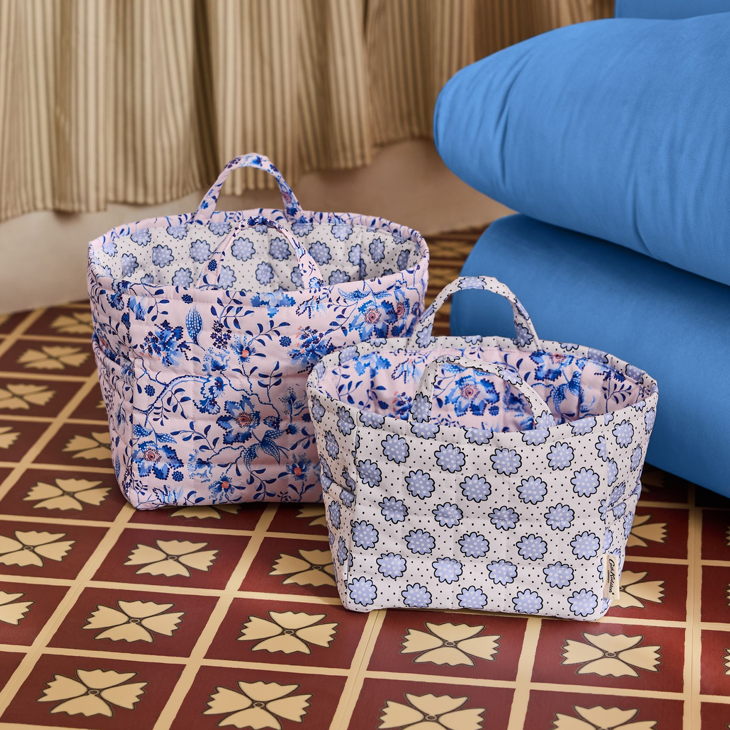 キルテッド ストレージ 2個セット Posey spot / Mystery Floral　Blue