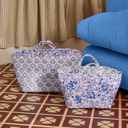 キルテッド ストレージ 2個セット Posey spot / Mystery Floral　Blue