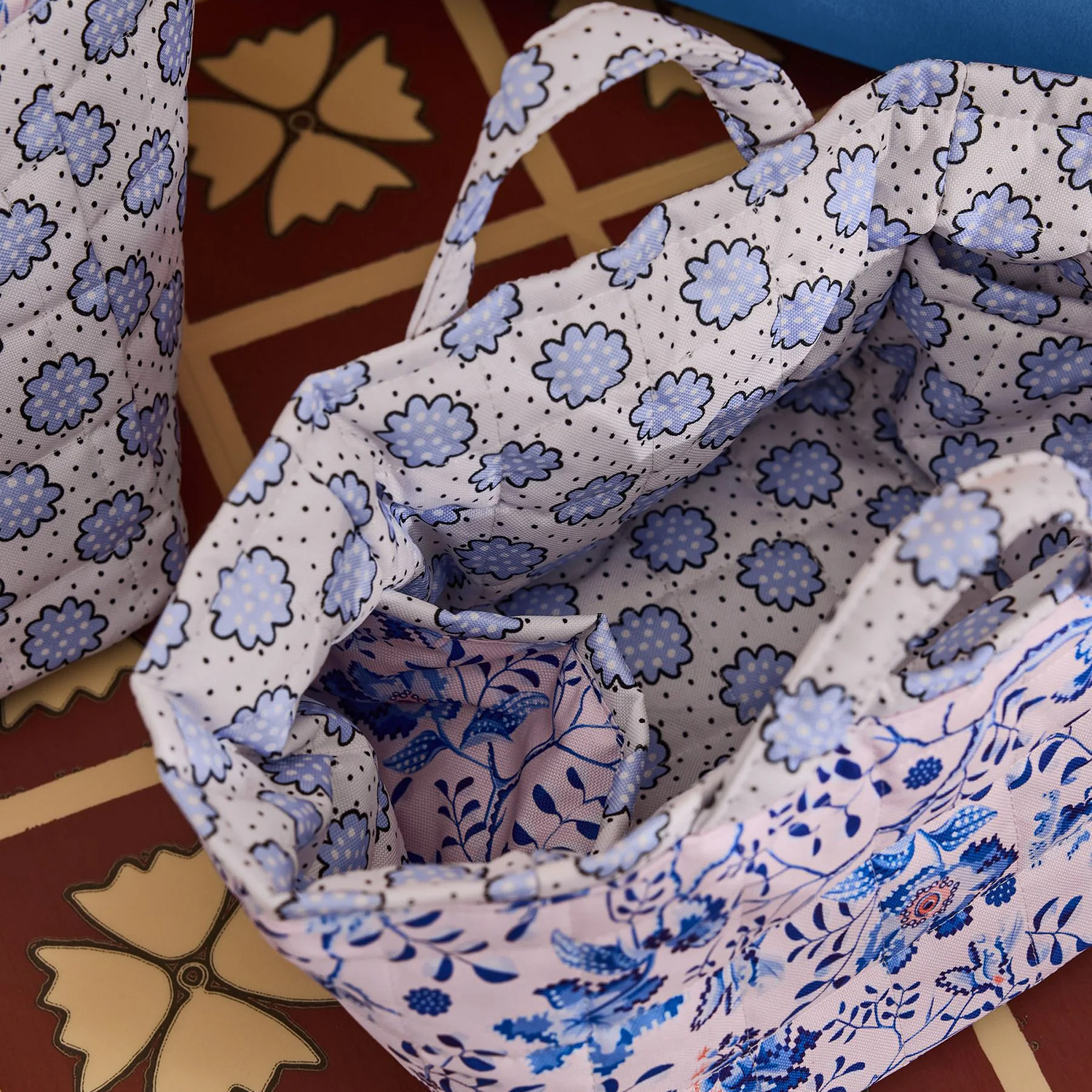 キルテッド ストレージ 2個セット Posey spot / Mystery Floral　Blue