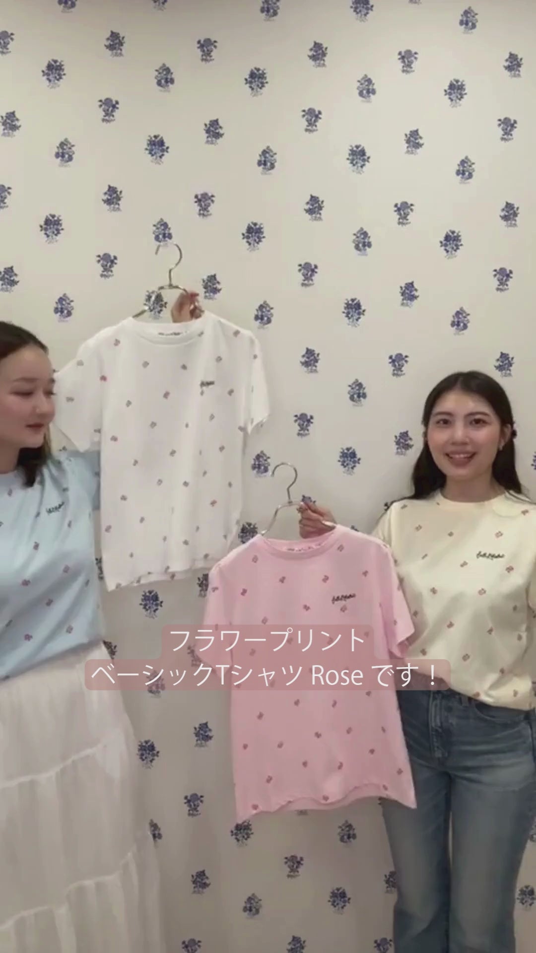 フラワープリントベーシックTシャツ Rose