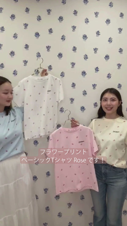 フラワープリントベーシックTシャツ Rose
